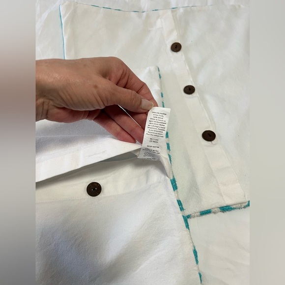 West Elm | Set 2 | Crewel Turquoise Blue White Patterned Pillow Covers 17” X 17” - Picture 4 of 7